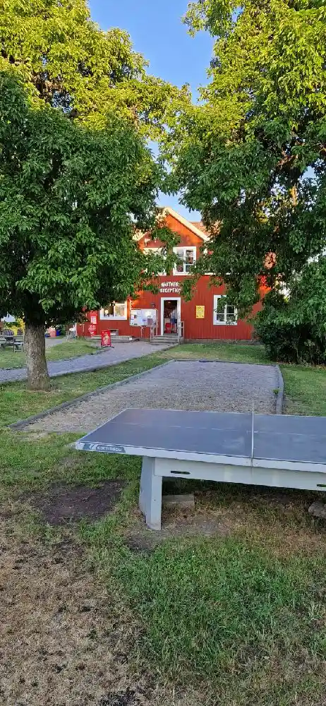 Bild av Tyrislöt Camping: En grönskande campingplats med gräsmattor och träd som ger skugga. Trädgårdslandskap med gångstigar genom området, vilket skapar en inbjudande och naturlig miljö för besökare.