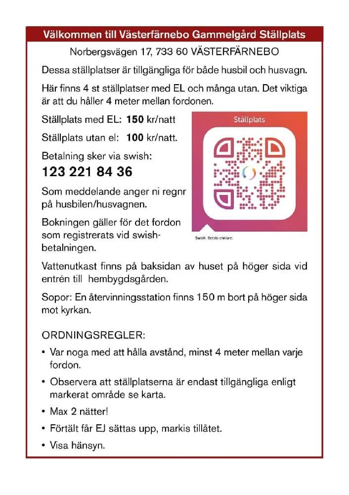 Skärmbild av ett dokument som beskriver Västerfärnebo hembygdsgård, ett besöksmål.