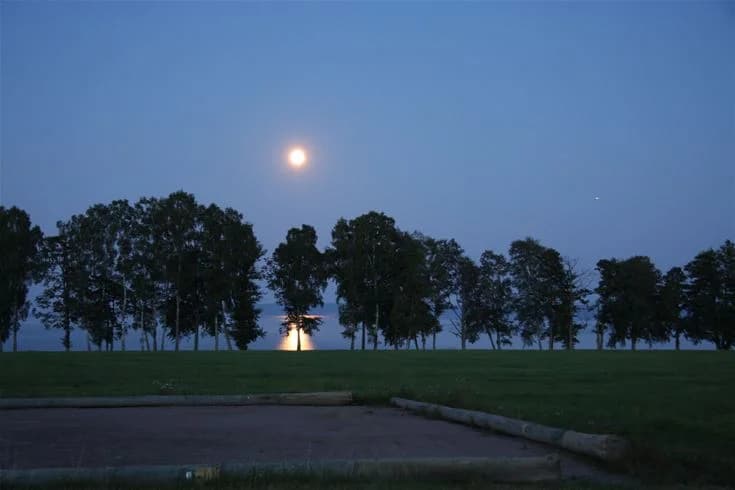 En vacker solnedgång över Breviks camping & ställplats, med vidsträckta ängar och horisonten som försvinner i fjärran. En lugn och naturlig miljö med ett mjukt ljus som sprider sig över landskapet.