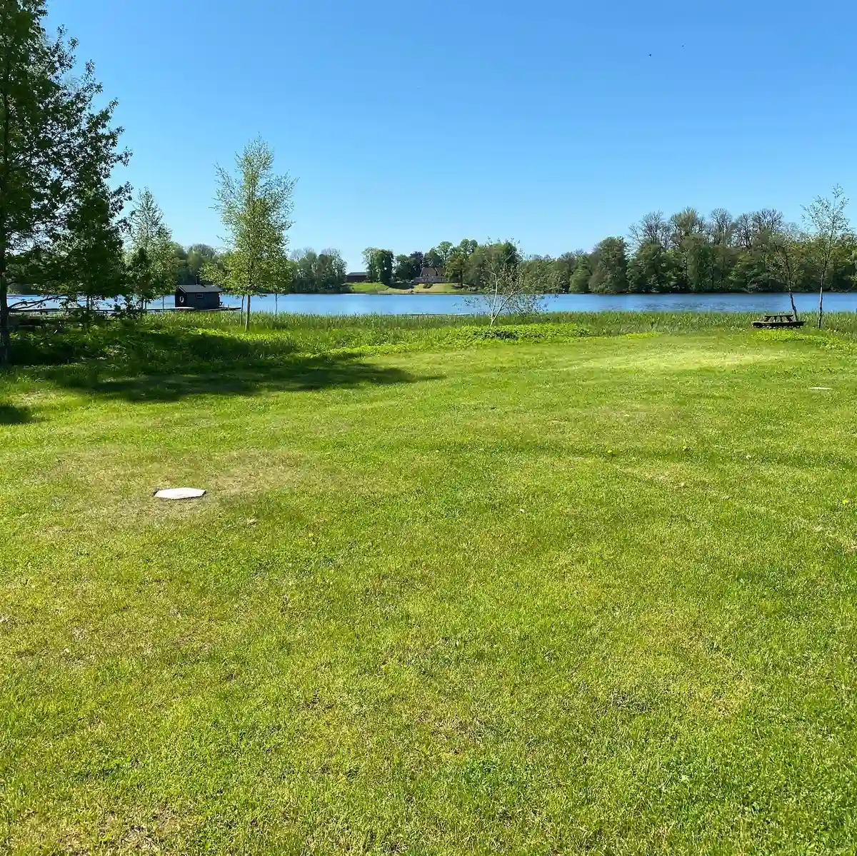 En vidsträckt sommarlandskap med klarblå himmel och grönskande ängar, kanske med inslag av stugor tillhörande Valle Cabins i bakgrunden.